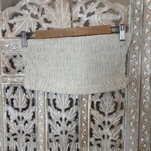 HYFVE Beige Smocked Tube Top Linen Blend Strapless Ruffled Bandeau Size Large